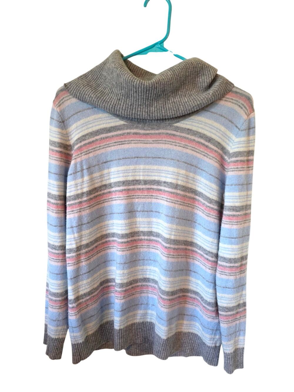 Woolvers Womens Merino Wool/ Cashmere Blend Striped Cowl Neck Sweater Medium